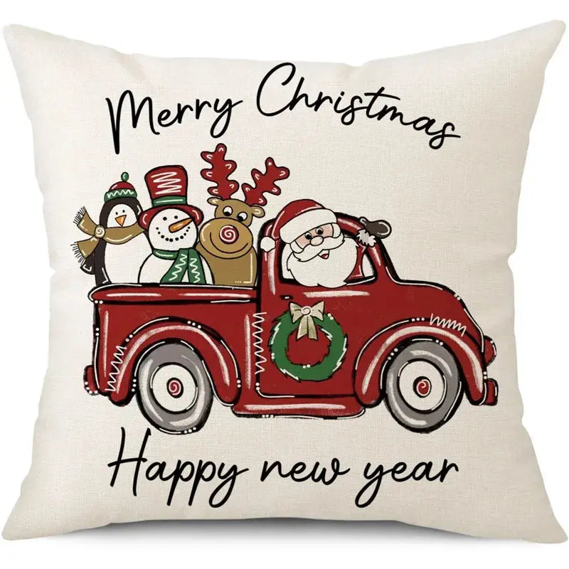 45cm Merry Christmas Cushion Cover Pillowcase 2024 Christmas Decorations for Home Ornament Happy New Year Christmas Decor 2025 Trikidsworld