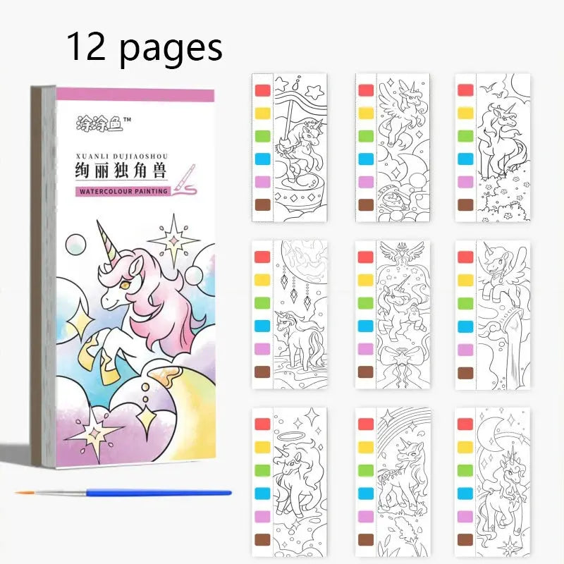 12 pages Children's Watercolor Coloring Book,Drawing Toys For Children Birthday, Thanksgiving, Halloween, Easter, Christmas gift Trikidsworld