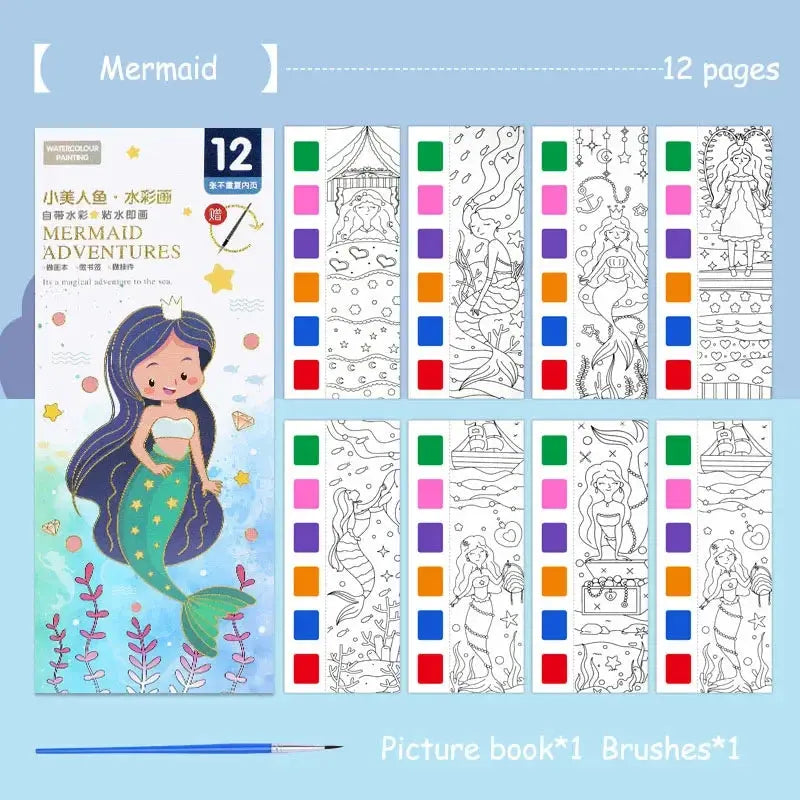 12 pages Children's Watercolor Coloring Book,Drawing Toys For Children Birthday, Thanksgiving, Halloween, Easter, Christmas gift Trikidsworld
