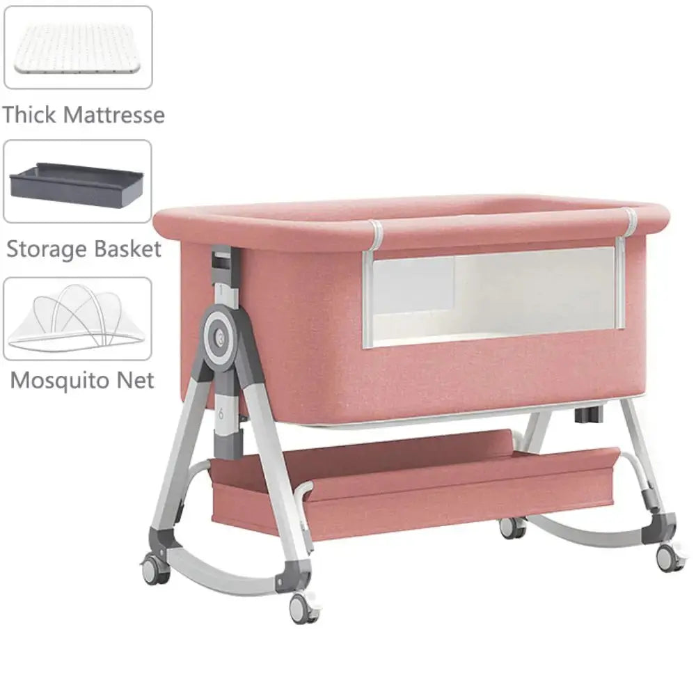 Portable Foldable Baby Crib 3-in-1 Adjustable Height with Rotatable Wheels Shaker Bassinet Mosquito Net Newborn Baby Bed Trikidsworld