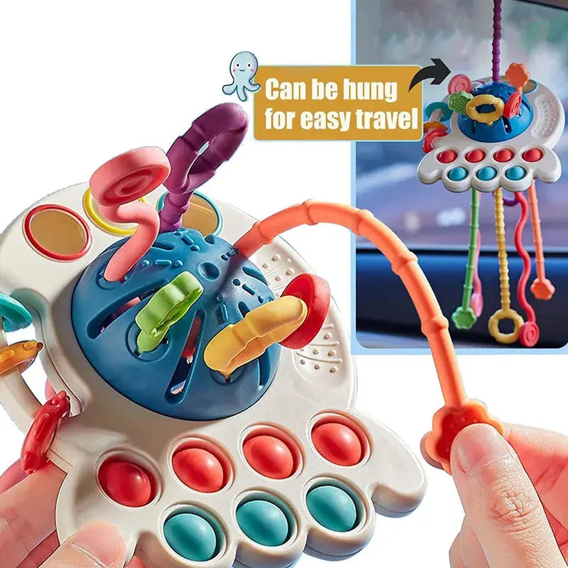 Baby Montessori Pull String Sensory Toys – Teething & Activity Silicone Toys for 6-12 Months Trikidsworld