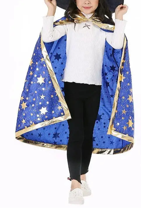 Children Halloween Cloak with Witch Hat Teens Christmas Costume Kids Star Party Robe Boy Girl Birthday Lace Up Photography Props Trikidsworld