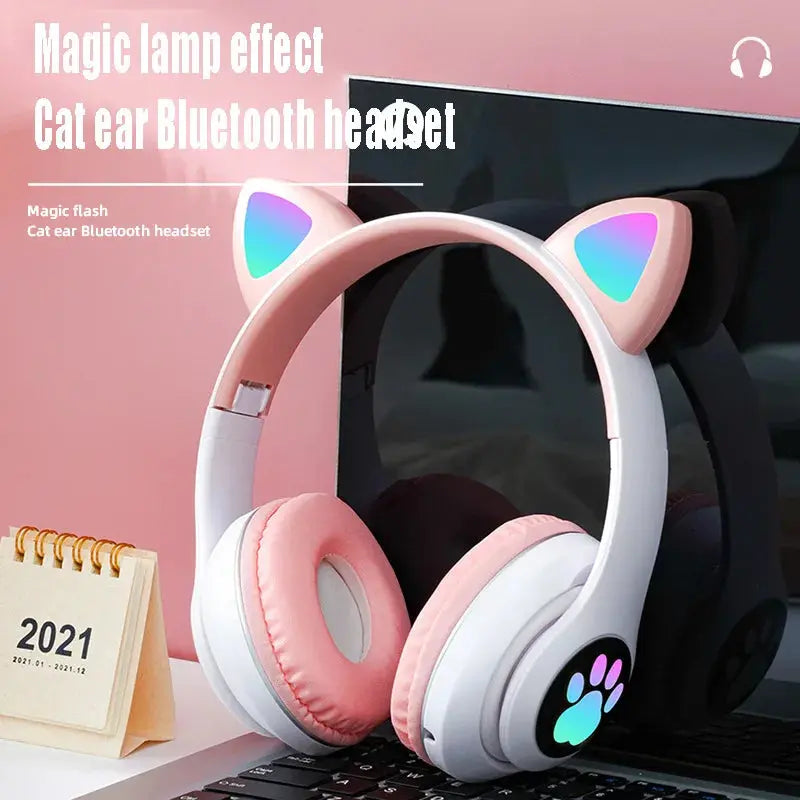 P47M Wireless Headphone Flash Light Cute Cat Bluetooth with Mic Control LED Stereo Music Helmet Phone Bluetooth Headset Gift Trikidsworld