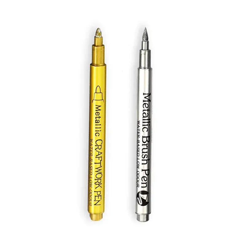 2/1Pc Brush Metallic Marker Pens Gold Silver Color Permanent Art Marker For Manga Crafts Scrapbooking School Stationery Supplies Trikidsworld