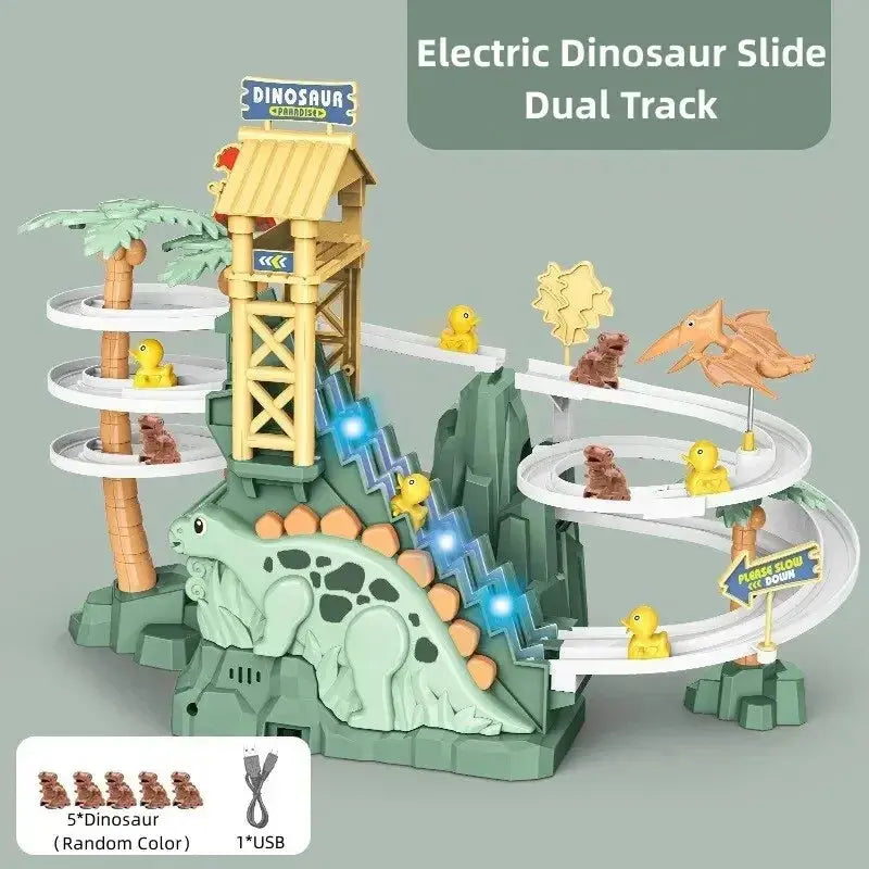 Electric Double Track Dinosaur Toy Car Slide Climbing Stairs Adventure Dinosaur Railcar Toy Music Educational Toy for Kids Gift Trikidsworld