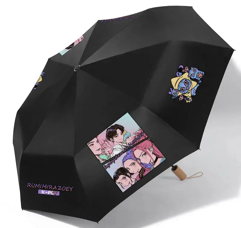 Anime Kpop Demon Hunters Surrounding Prints Sunscreen Folding Rain Umbrella Reinforce Durable Wind Resistance Children's Gift Trikidsworld