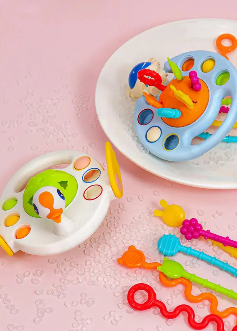 Baby Montessori Pull String Sensory Toys – Teething & Activity Silicone Toys for 6-12 Months Trikidsworld