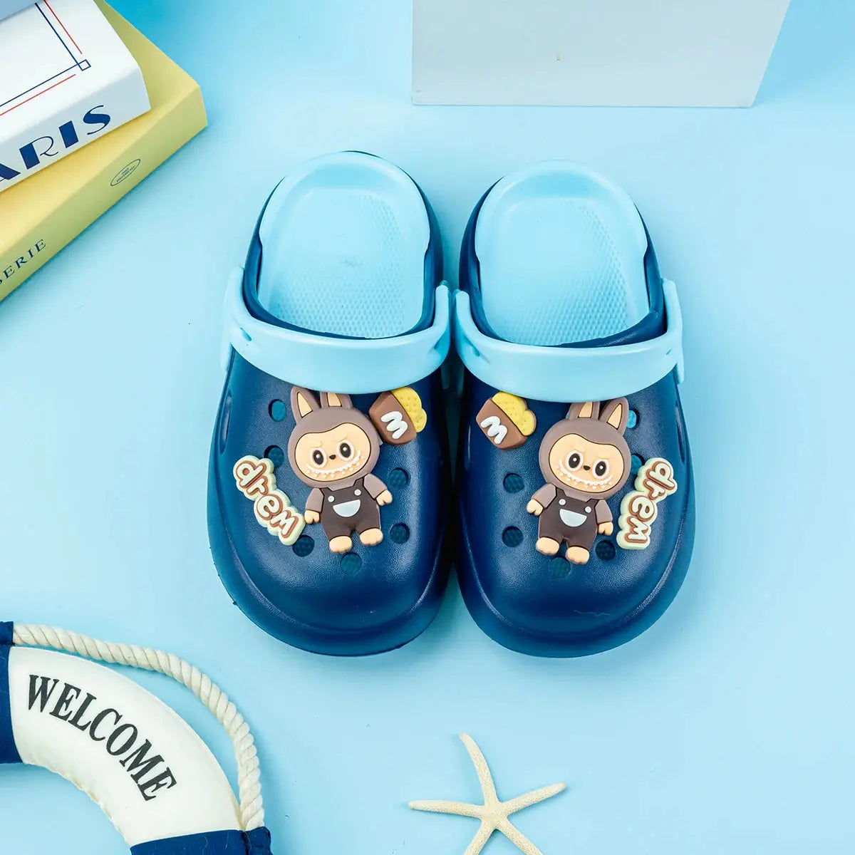 New Boys' Slippers with Cartoon Letters, Double Color Matching, Versatile Eva Clogs, Soft-Soled Non-Slip Sandals 837 Trikidsworld