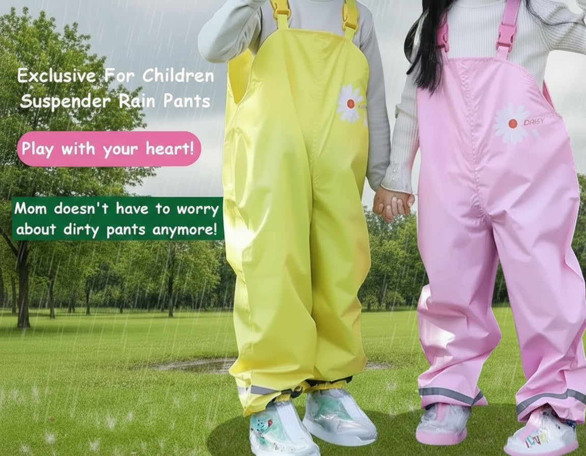 Kids Rain Gear Ultra-light Waterproof Children Strap suspender pants and poncho Trikidsworld