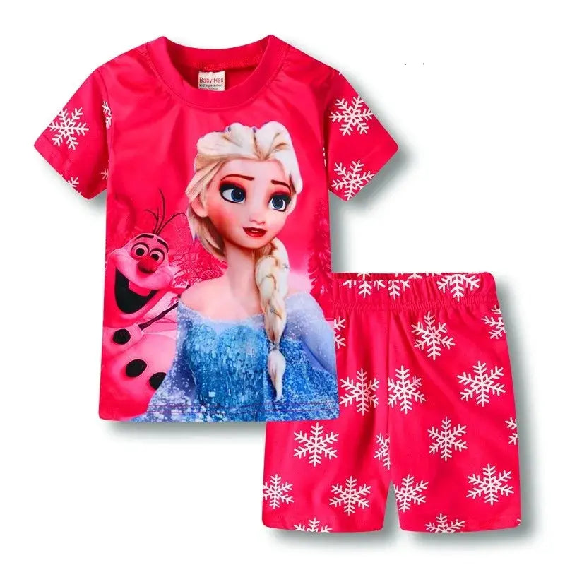 Summer Kids Pyjamas Children Sleepwear Baby Set Elsa Girls Minnie Short sleeved Pijamas Cotton Nightwear Clothes Pajamas Sets Trikidsworld