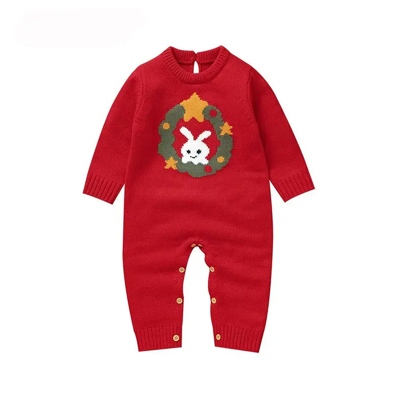 2025 Christmas Baby unisex Jumpsuit Green Newborn Cute Clothes Autumn Winter Boys Girls Round Neck Christmas Gift Knit Bodysuit Trikidsworld