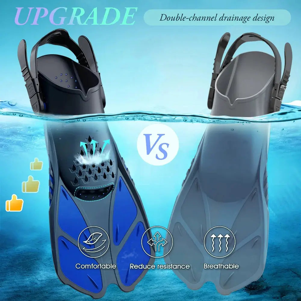 Snorkel Fins Adjustable Buckles Swimming Flippers Short Silicone Scuba Diving Shoes Open Heel Travel Size Adult Men Womens Trikidsworld