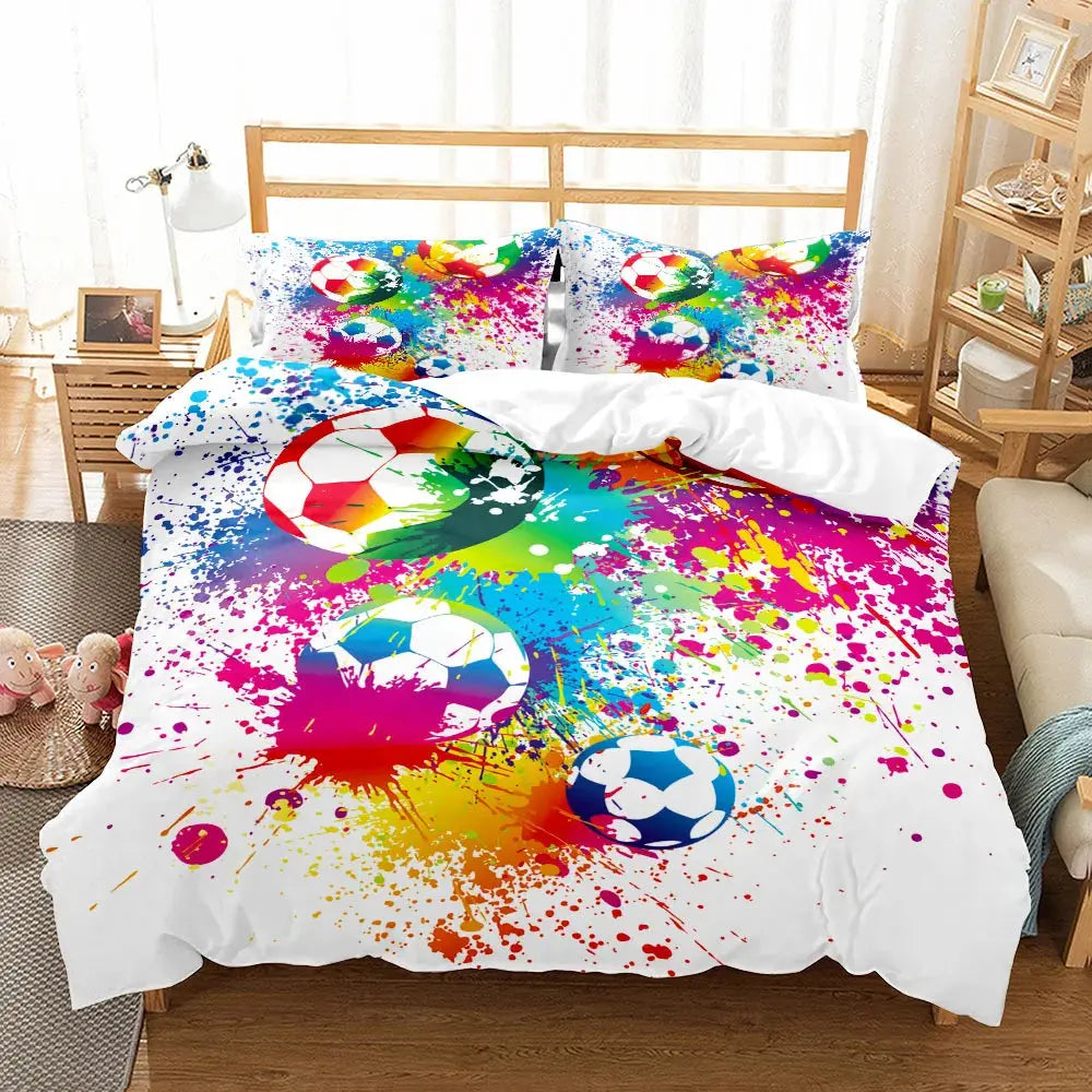 Watercolor Soccer Children Duvet Cover Set King Queen Double Full Twin Single Size Bed Linen Set Trikidsworld