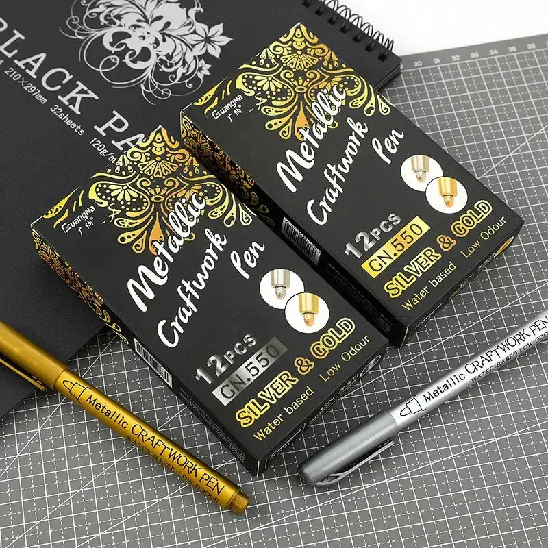 2/1Pc Brush Metallic Marker Pens Gold Silver Color Permanent Art Marker For Manga Crafts Scrapbooking School Stationery Supplies Trikidsworld