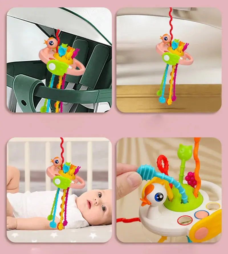 Baby Montessori Pull String Sensory Toys – Teething & Activity Silicone Toys for 6-12 Months Trikidsworld