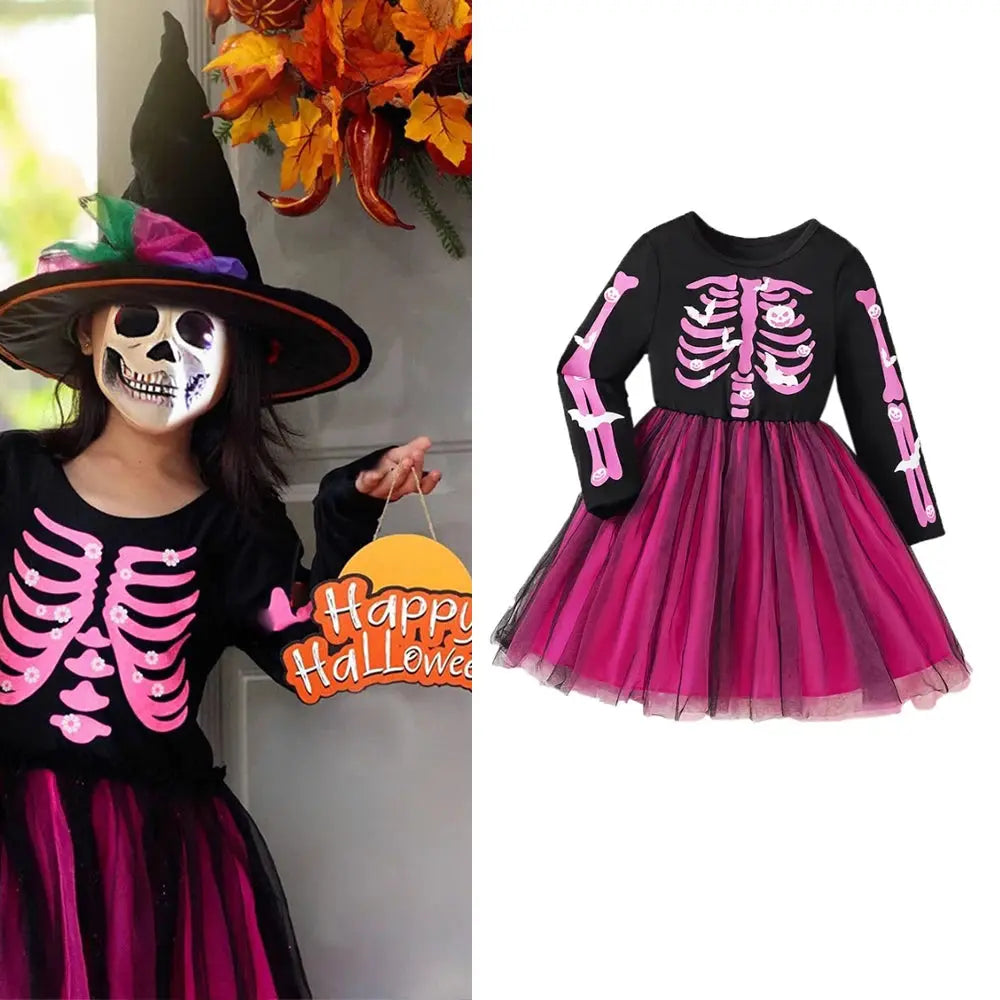 Kids Girl Halloween Dress Rainbow Skeleton Girl Clothes Toddler Fancy Clothing Girls Party Clothes Kids Christmas Costume Trikidsworld