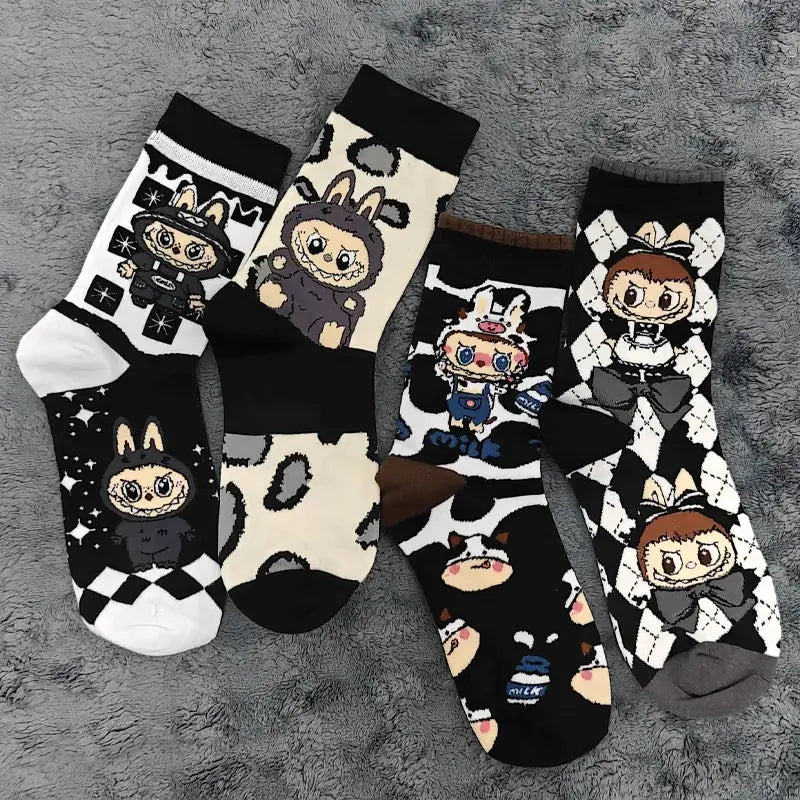 4/5 Pairs Labubu Mid Length Socks for Children Versatile Couples Trendy College Style Anime and Cartoon Department Cloth Long So Trikidsworld