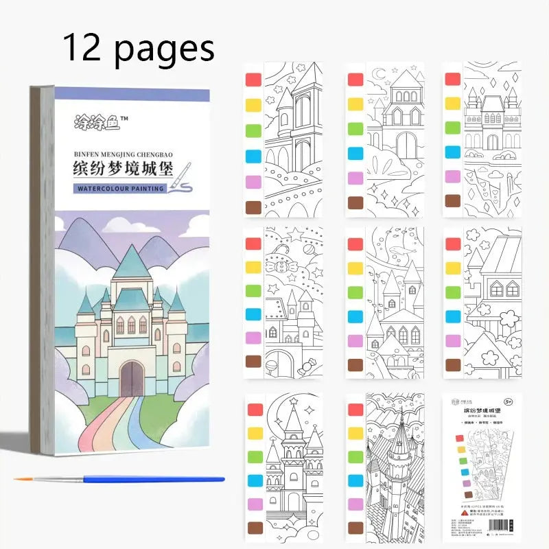 12 pages Children's Watercolor Coloring Book,Drawing Toys For Children Birthday, Thanksgiving, Halloween, Easter, Christmas gift Trikidsworld