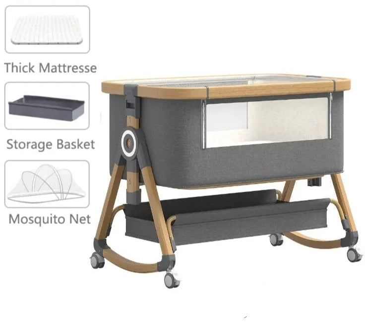Portable Foldable Baby Crib 3-in-1 Adjustable Height with Rotatable Wheels Shaker Bassinet Mosquito Net Newborn Baby Bed Trikidsworld
