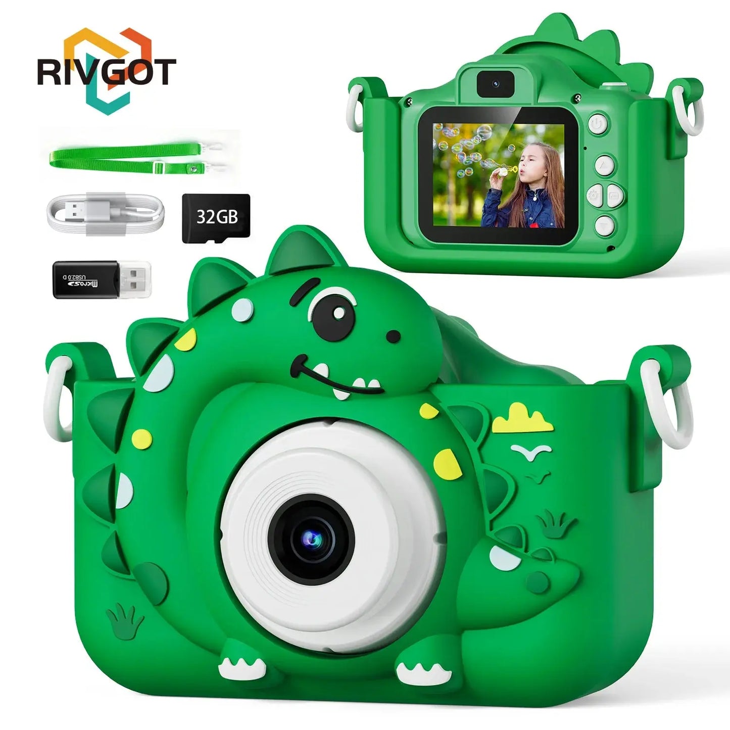 Kids Digital Camera with 32G Card Toy Girl Boy 1080p Hd Screen Outdoor Cartoon Dinosaur Camera Photography Video Birthday Gifts Trikidsworld