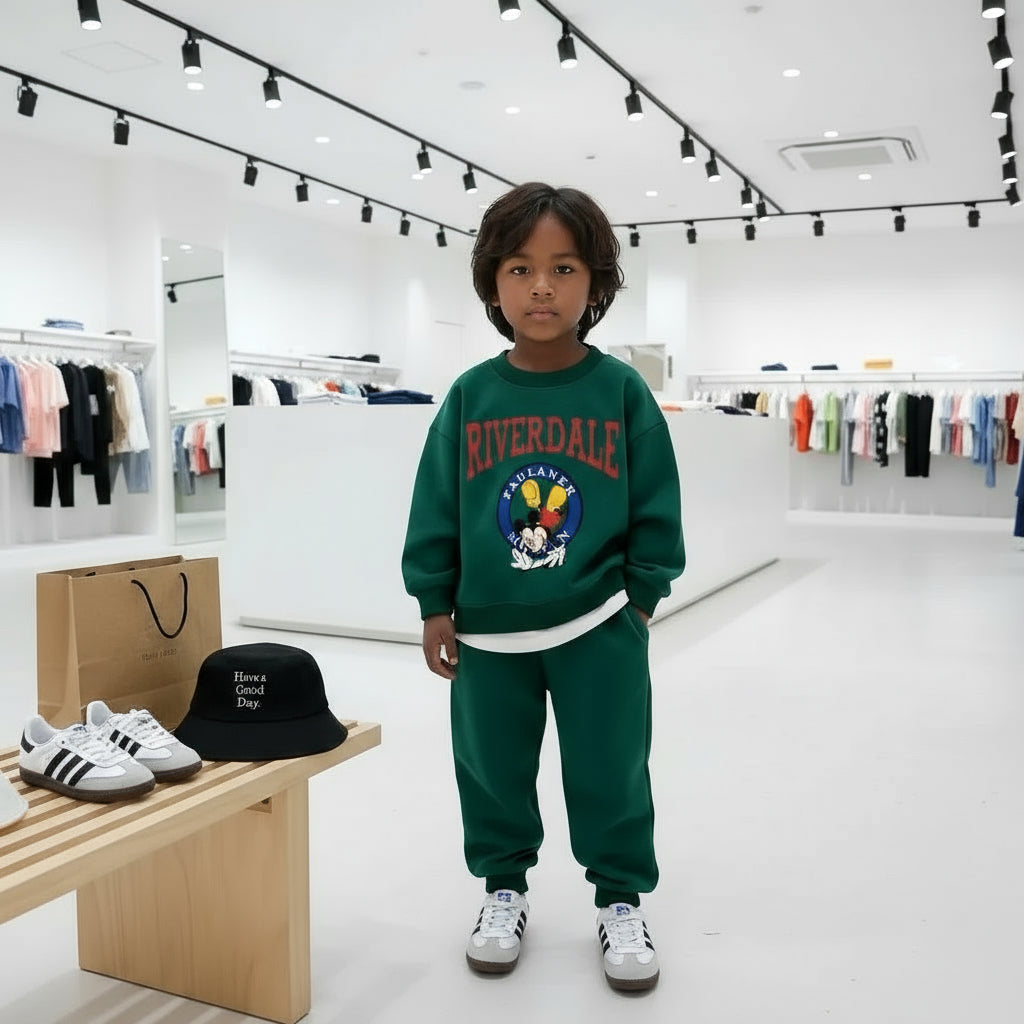 Autumn New Cartoon Suits Mickey Mouse Tops Solid Color All-match Pants Long-sleeved Costume 1 To 6Years Child Trendy Clothing Trikidsworld