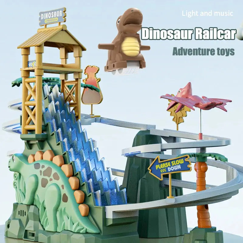 Electric Double Track Dinosaur Toy Car Slide Climbing Stairs Adventure Dinosaur Railcar Toy Music Educational Toy for Kids Gift Trikidsworld