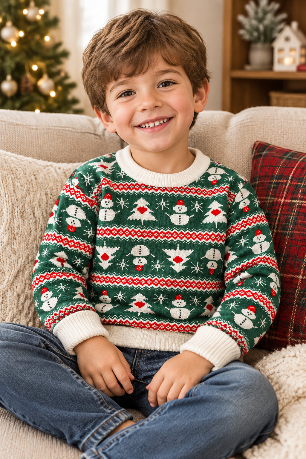 2025 Christmas Sweaters Winter Kids Thick Warm Knitwear Boys Girls Plus Velvet Knit Pullover Children Xmas Print Tops 1-10 Years Trikidsworld