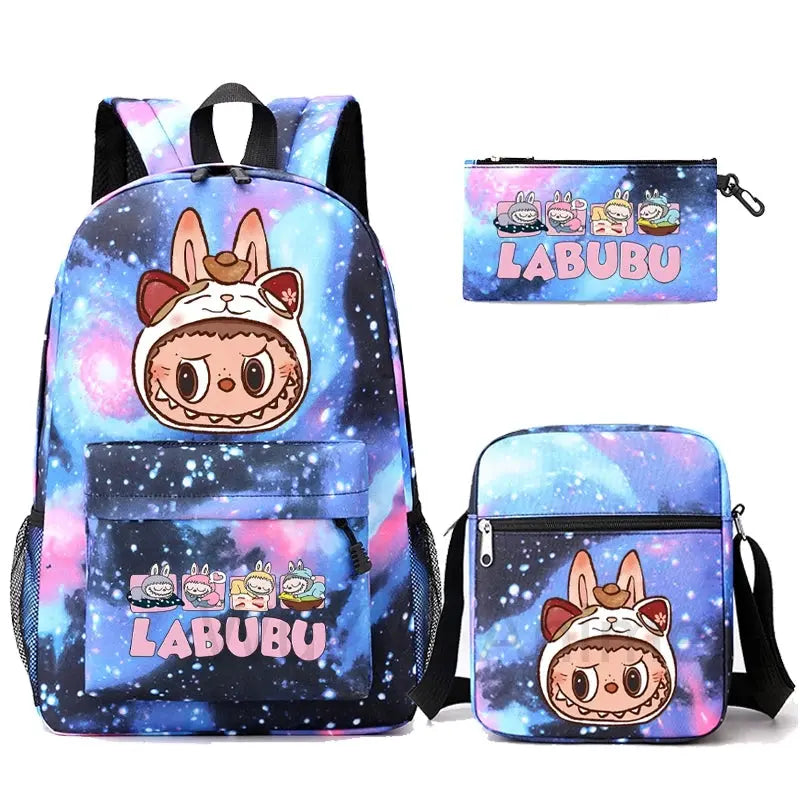 3Pcs/set Cartoon Printed Backpack Teenager Student Boy Girl Schoolbag Larger Capacity Bagpack Travel Bag Kid Gift Mochila Trikidsworld
