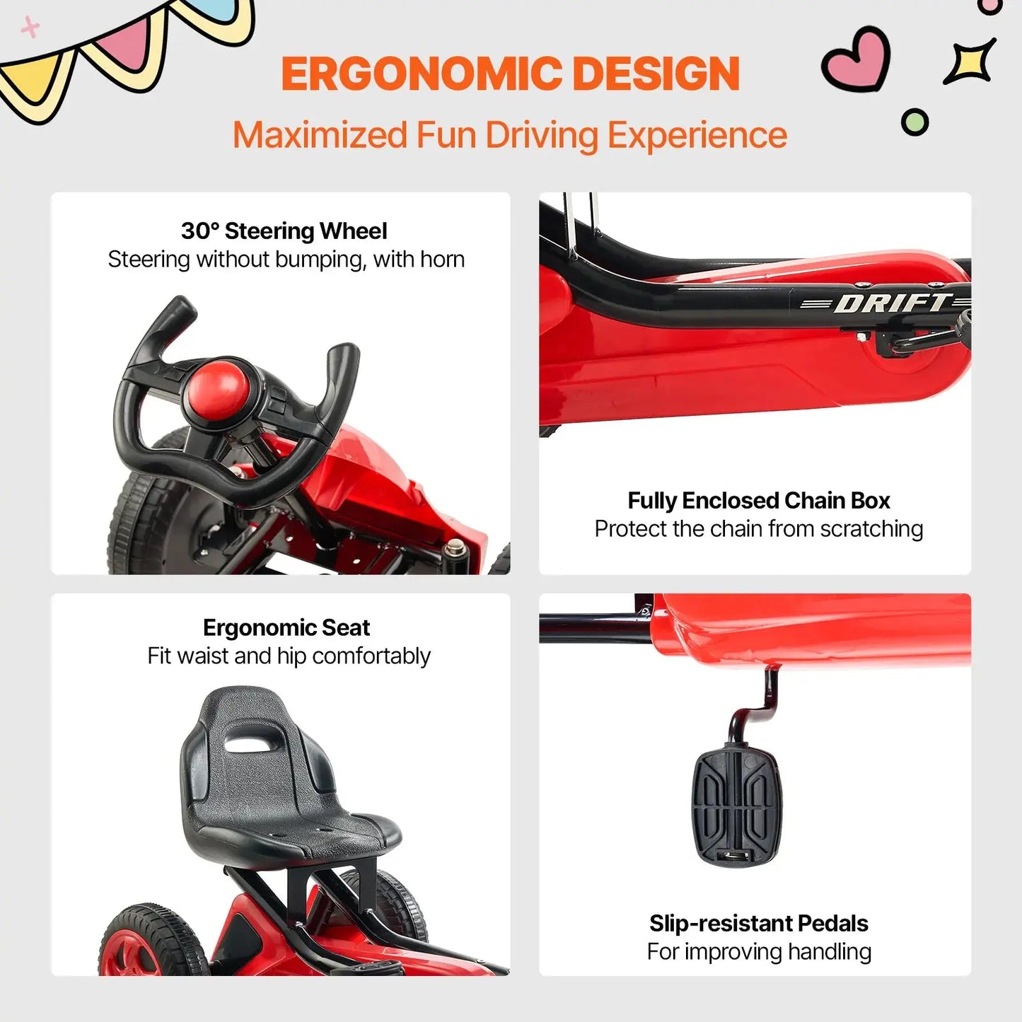 VEVOR 66lbs Kids Pedal Go Kart 4 Wheel Off-Road Pedal Ride On Toys with Adjustable Seat Outdoor Racer Pedal Car for Boys & Girls Trikidsworld