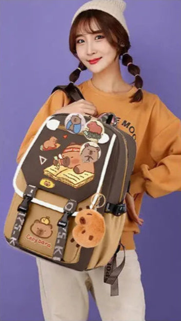 Kawaii Capybara Stylish Khaki Kid Backpack School Bag Casual Daypack Teens Boy Girl Shoulder Bag Children Schoolbag Backpack Trikidsworld