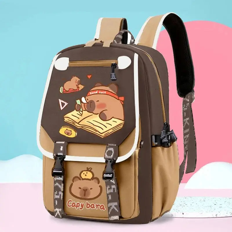 Kawaii Capybara Stylish Khaki Kid Backpack School Bag Casual Daypack Teens Boy Girl Shoulder Bag Children Schoolbag Backpack Trikidsworld