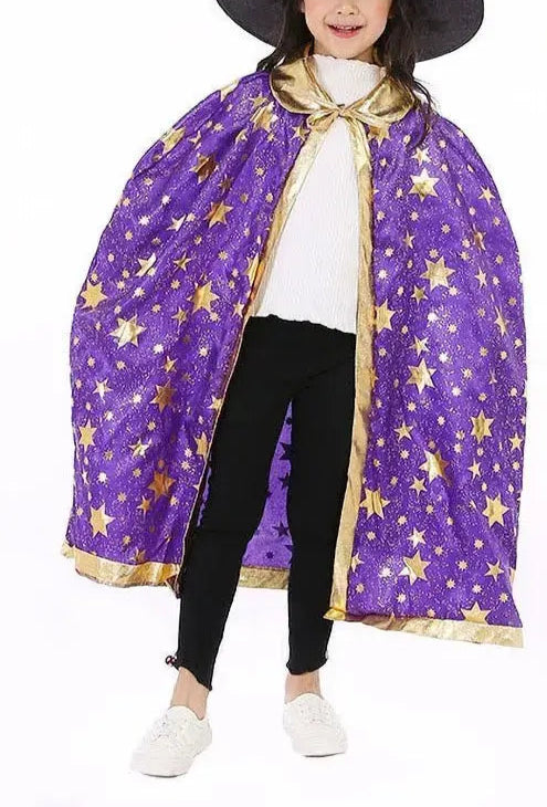 Children Halloween Cloak with Witch Hat Teens Christmas Costume Kids Star Party Robe Boy Girl Birthday Lace Up Photography Props Trikidsworld