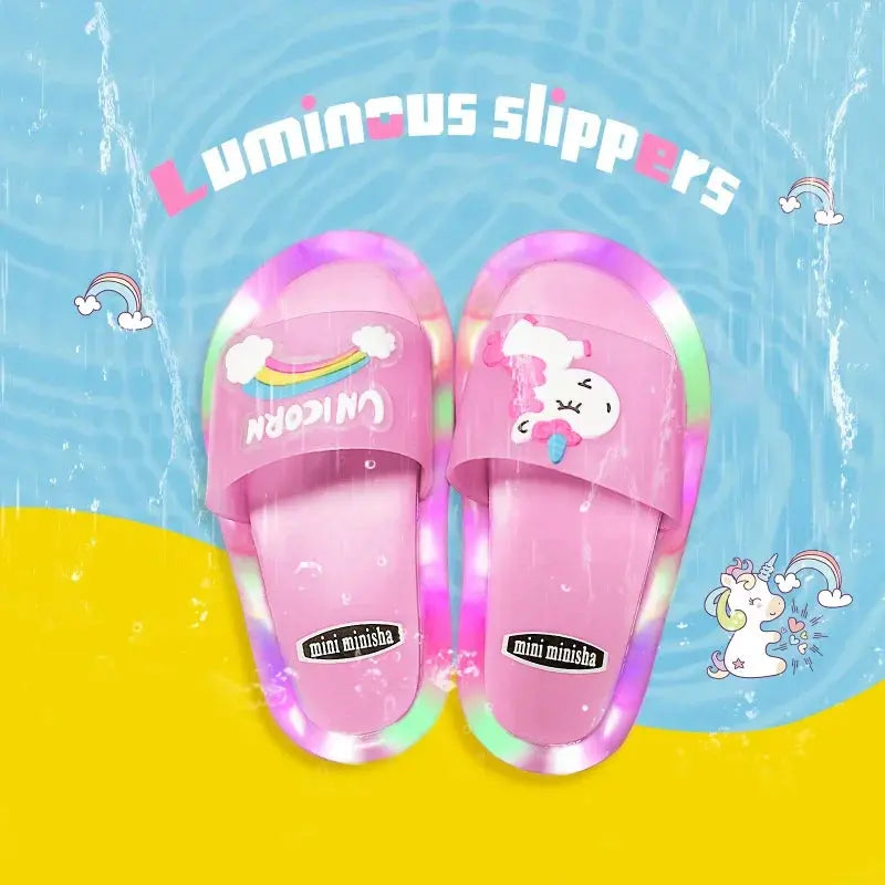 Children‘s Boys Girls Slippers Cartoon Unicorn Animals Prints Shoes Lighted Fashion Cute Shoes Bathroom Kids Toddler Slippers Trikidsworld