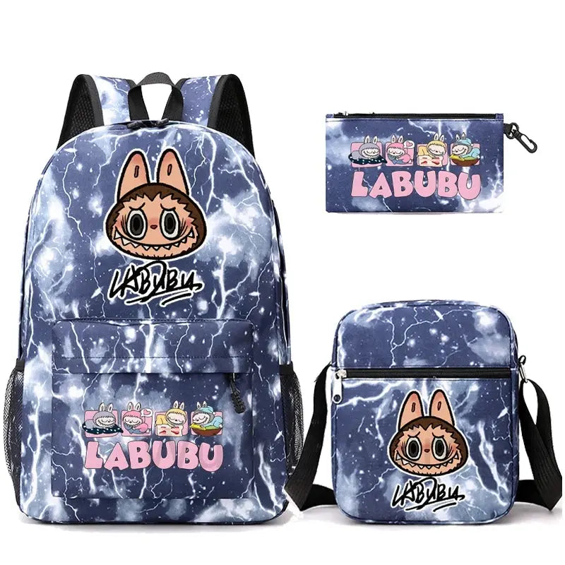 3Pcs/set Cartoon Printed Backpack Teenager Student Boy Girl Schoolbag Larger Capacity Bagpack Travel Bag Kid Gift Mochila Trikidsworld