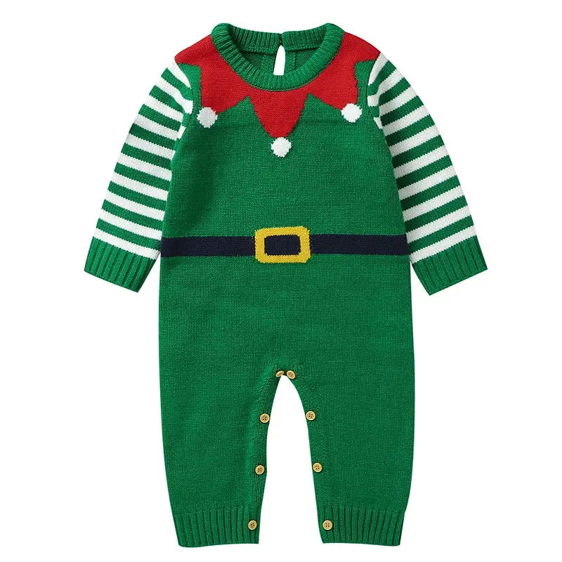 2025 Christmas Baby unisex Jumpsuit Green Newborn Cute Clothes Autumn Winter Boys Girls Round Neck Christmas Gift Knit Bodysuit Trikidsworld