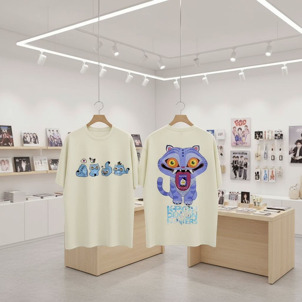 Derpy Tiger Kpop Demon Hunters Shirts for Women Cartoon Anime Washed Cotton Tee K-Pop Demon Hunters Tiger Harajuku T-shirt Tops Trikidsworld