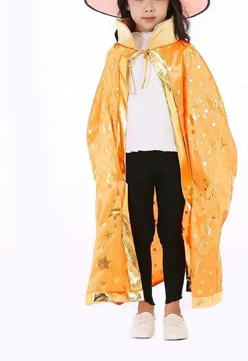 Children Halloween Cloak with Witch Hat Teens Christmas Costume Kids Star Party Robe Boy Girl Birthday Lace Up Photography Props Trikidsworld