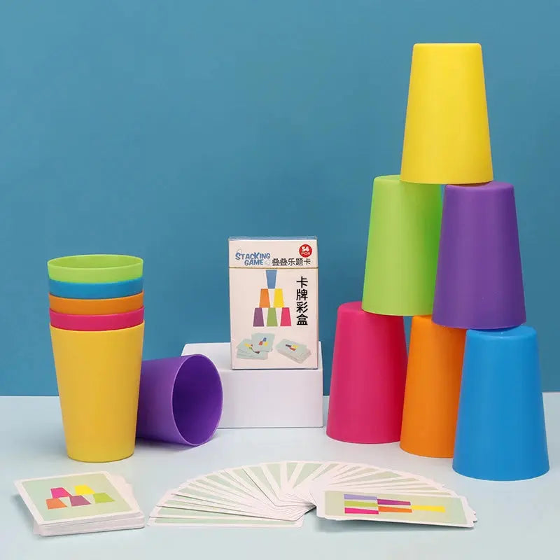Stack Cup Speed Game Toys with Card Color Cognition Logic Montessori Toys for Parent-child Interactive Children Early Education Trikidsworld