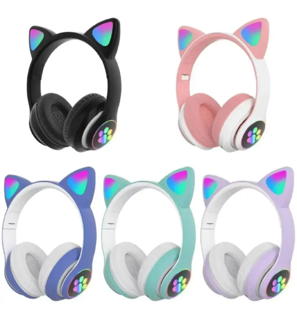 P47M Wireless Headphone Flash Light Cute Cat Bluetooth with Mic Control LED Stereo Music Helmet Phone Bluetooth Headset Gift Trikidsworld