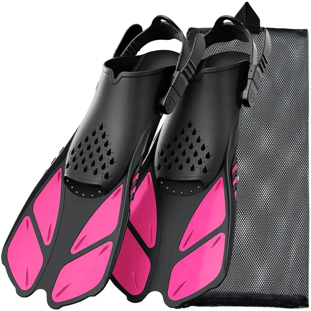 Snorkel Fins Adjustable Buckles Swimming Flippers Short Silicone Scuba Diving Shoes Open Heel Travel Size Adult Men Womens Trikidsworld