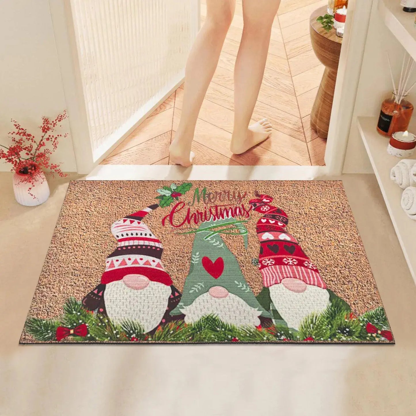 Christmas Carpet Cartoon Dwarf Door Mat Red Santa Claus Floor Mat Holiday Decoration Indoor and Outdoor Foot Mat Absorbent Mat Trikidsworld