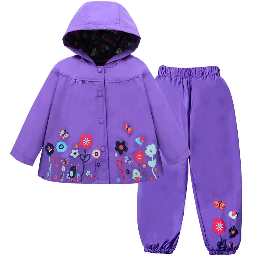 Autumn Spring Children Waterproof Long Sleeve Coat+Pants 2pcs Flower Print Baby Girls Clothes Toddler Boys Children Sets Costume Trikidsworld