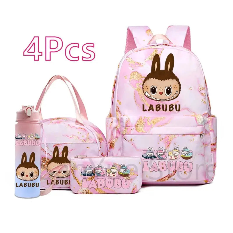 4Pcs/set Cute Cartoon Printed Backpack Lunch Bag Pencil Bag 750Ml Water Bottle Girl Student Large Capacity Waterproof Schoolbag Trikidsworld