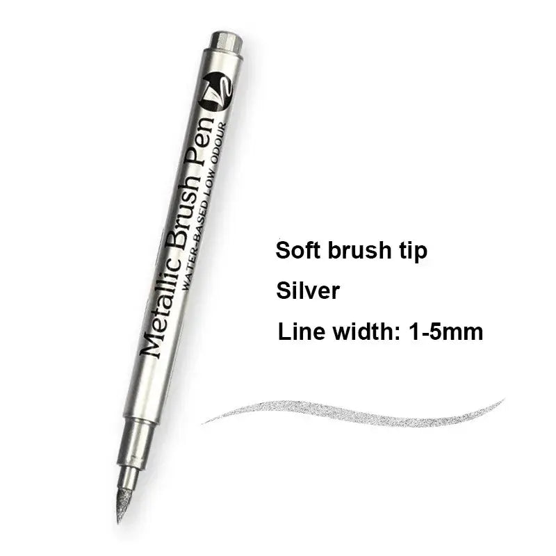 2/1Pc Brush Metallic Marker Pens Gold Silver Color Permanent Art Marker For Manga Crafts Scrapbooking School Stationery Supplies Trikidsworld