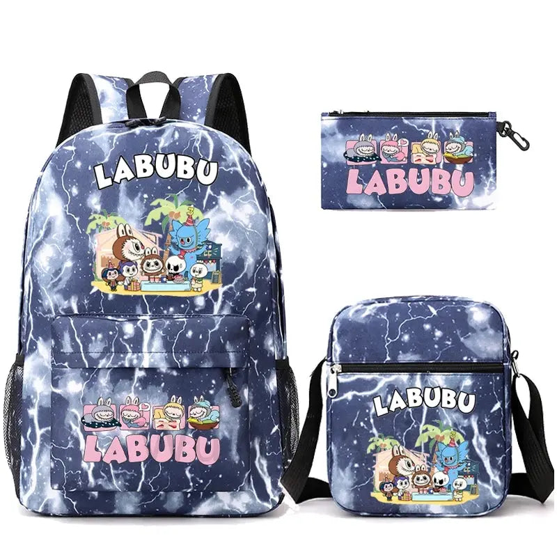 3Pcs/set Cartoon Printed Backpack Teenager Student Boy Girl Schoolbag Larger Capacity Bagpack Travel Bag Kid Gift Mochila Trikidsworld