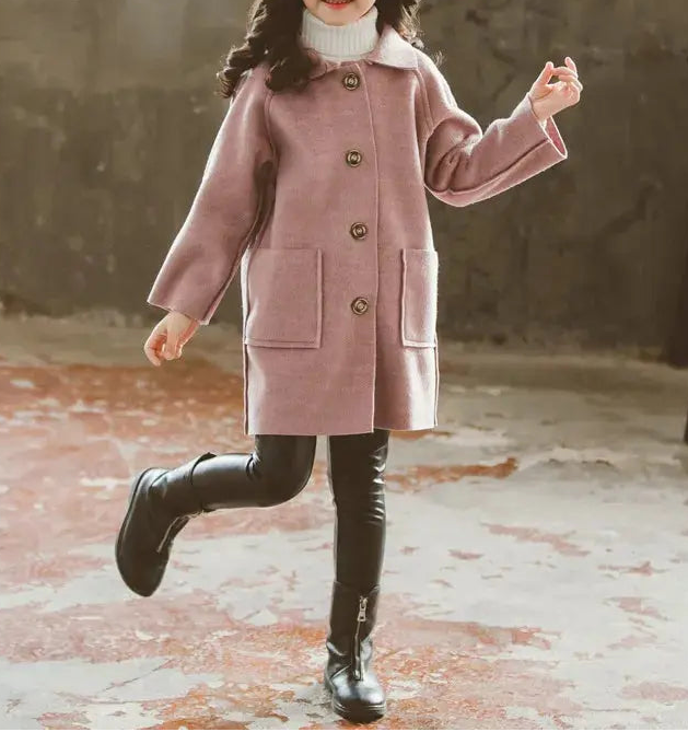 Kids Winter Wool Blend Coats Vintage Fashion Teen Girls Beige Long Jackets Warm Outerwear Thick Jacket Child 6 8 10 12 Years Old Trikidsworld