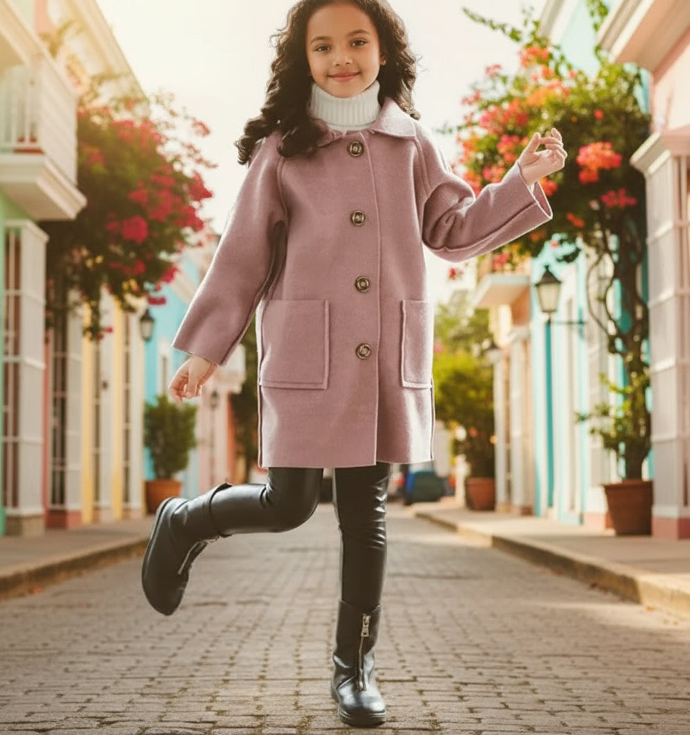 Kids Winter Wool Blend Coats Vintage Fashion Teen Girls Beige Long Jackets Warm Outerwear Thick Jacket Child 6 8 10 12 Years Old Trikidsworld