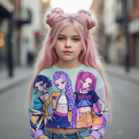 Casual Girls Movie Fans Gift Crop Hoodie Manga Kids Huntrix Kpop Demon Hunters Children's Sweatshirt Cute Tiger Hoody Trikidsworld