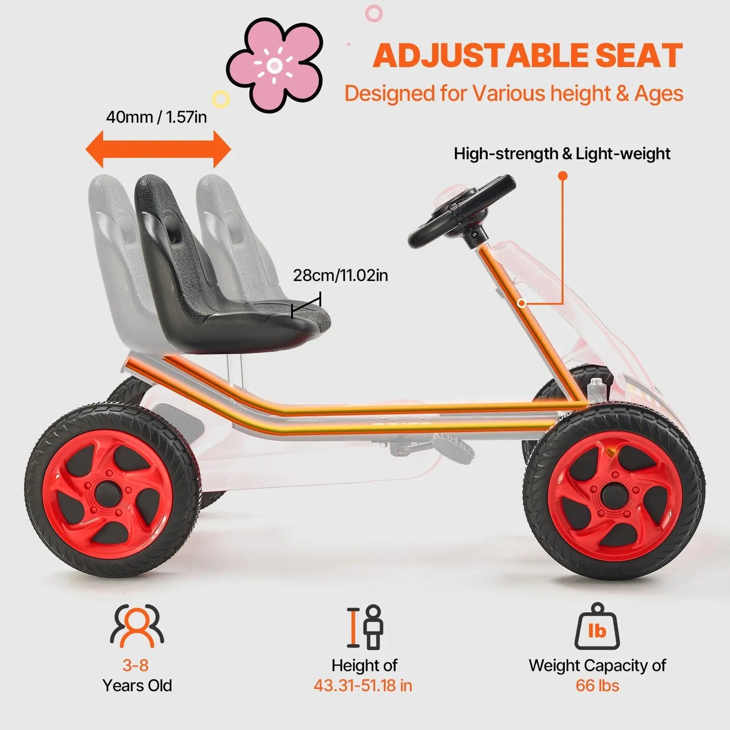 VEVOR 66lbs Kids Pedal Go Kart 4 Wheel Off-Road Pedal Ride On Toys with Adjustable Seat Outdoor Racer Pedal Car for Boys & Girls Trikidsworld