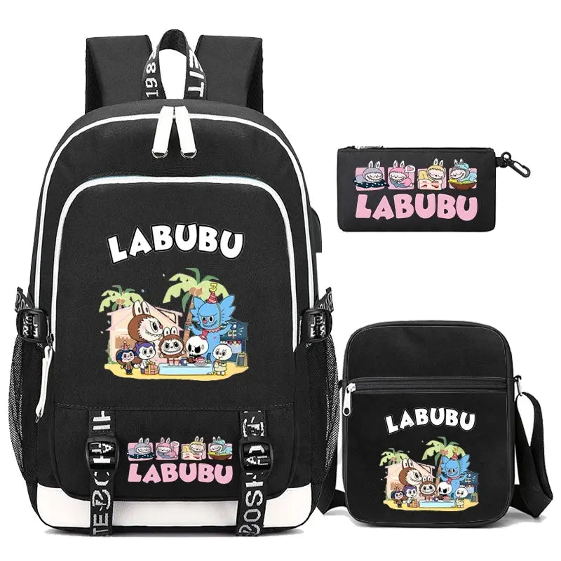 3Pcs/set Cute Backpack Shoulder Bag Pencil Case Boy Girl Teen Student Backpack Schoolbag Women Large Capacity Travel Bag Mochila Trikidsworld